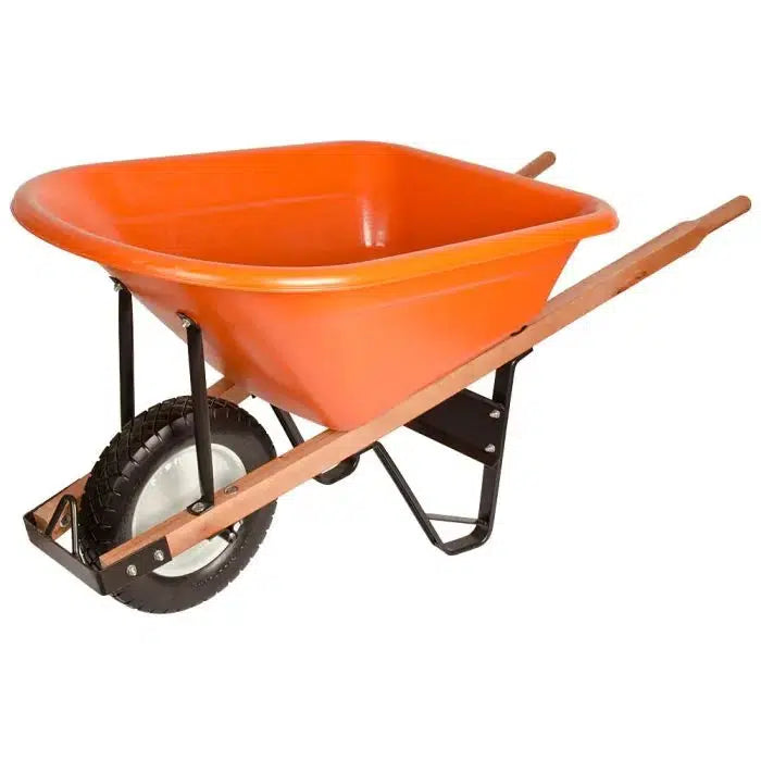 A.M Leonard ~ Poly Tray Wheelbarrow, Orange 6 Cubic Foot Capacity and Narrow Tire-ServeScape