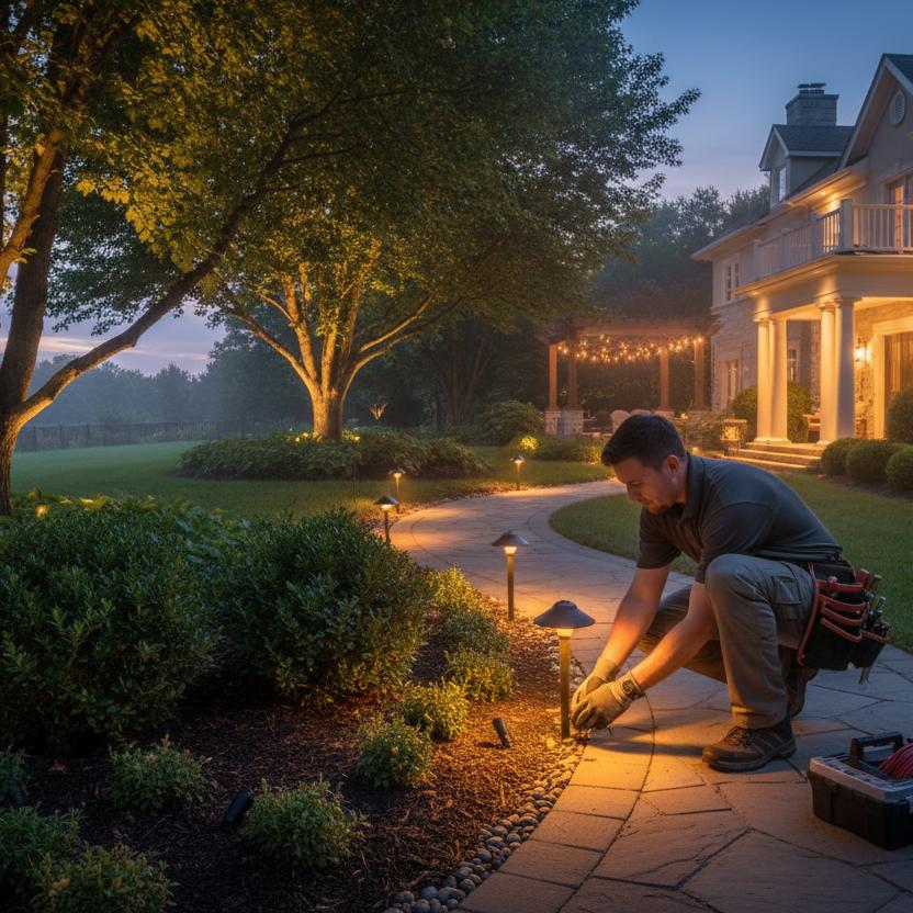 landscape lighting installation