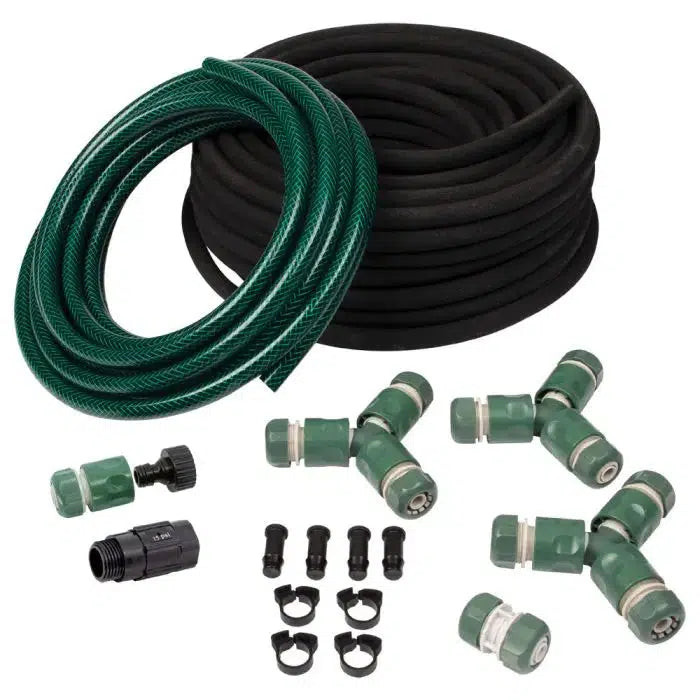 A.M Leonard ~ Simple Soaker Hose Garden Row Watering Kit, 100ft Soaker 25ft PVC Hose-ServeScape