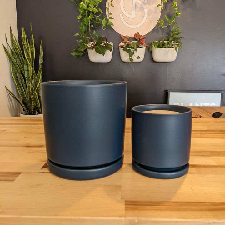 Indoor ~ Navy Ceramic Pot with Saucer-ServeScape